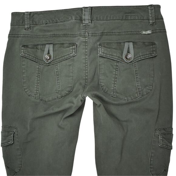Y2K Union Bay dark olive green skinny cargo pocket moto pants low rise size 11 - Picture 7 of 7